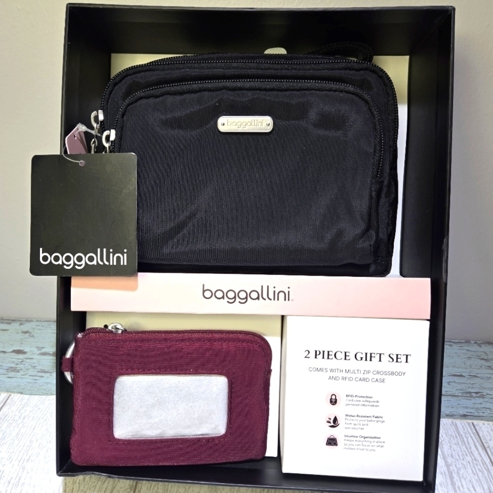 Baggallini Multi Zip Crossbody & RFID Card Case 2 Piece Gift Set MSP $90 NEW